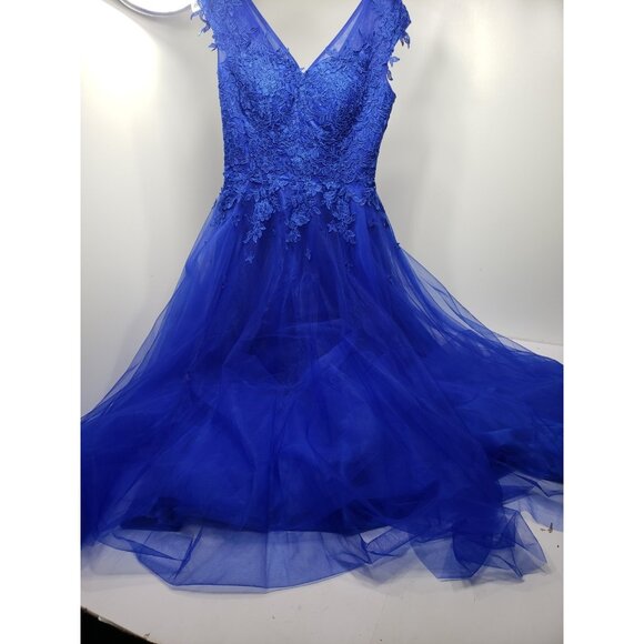 JAEDEN Prom Dress Evening Gowns Formal Blue Floral New With Tags Back Zip - Picture 1 of 7